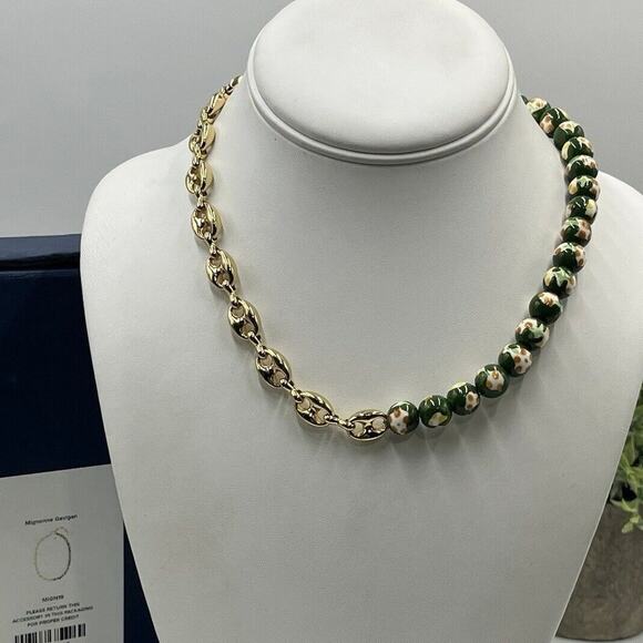 Mignonne Gavigan Jordyn Green Ceramic Beaded 14k Gold Plated Necklace - Picture 1 of 8